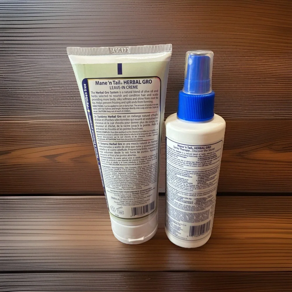 Mane 'n Tail Herbal Gro‎ Olive Oil Leave-in Crème 5.5oz & Spray Therapy 6oz